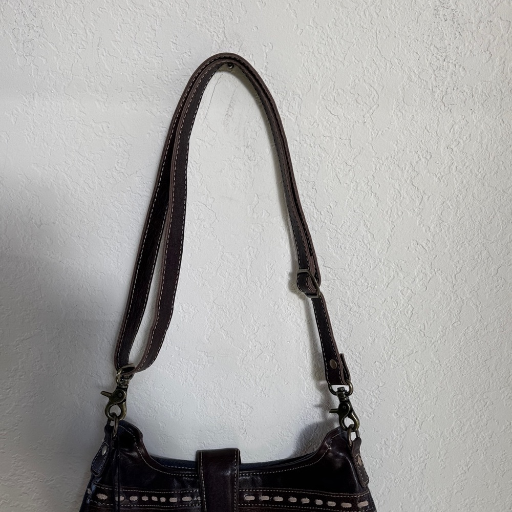 NWT Western Myra Bag Brown and Blue Patterned Shoulder Bag with Leather Cowhide - Picture 3 of 7